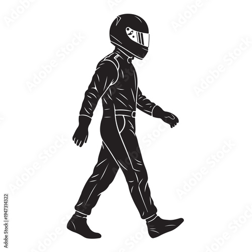 Racing Driver Wearing Helmet Walking Alone On White For Motorsport Concepts