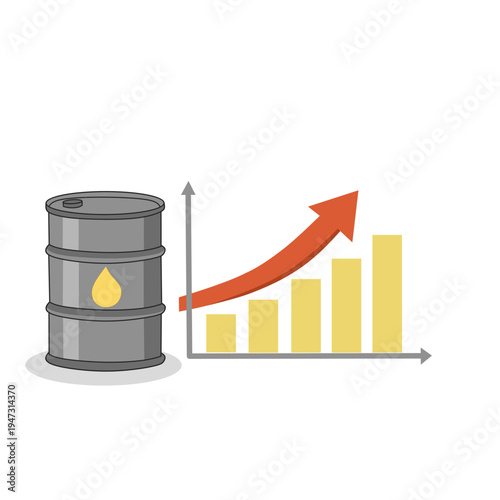 Rising Oil Prices Concept with Oil Barrel and Up Arrow – Crude Oil Cost Increase Illustration