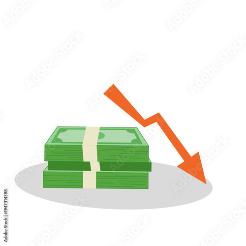 Money Value Decrease Concept – Financial Crisis and Inflation with Falling Currency Illustration
