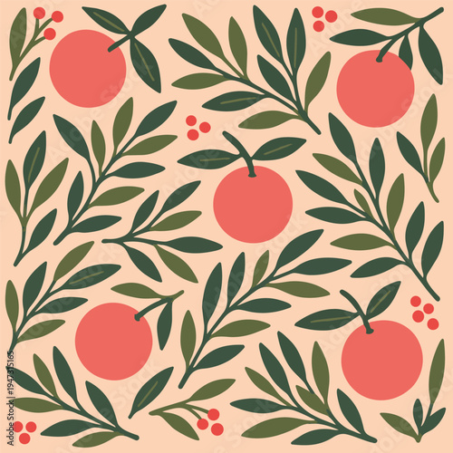 Peach Pattern Fresh Illustration Fruit Sweet Fruit Garden Peaches Organic Tasty Backdrop Summer Plant Greenery Vector Print