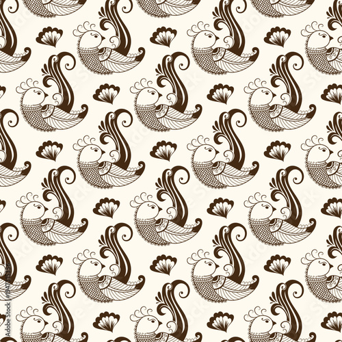 Elegant brown and cream fish pattern, perfect for textiles and wallpapers.