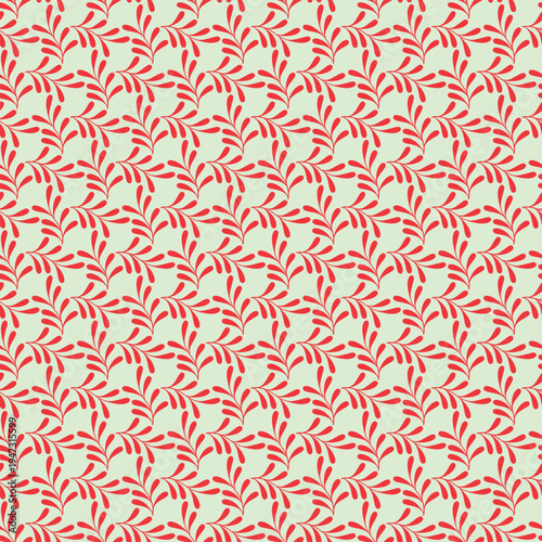 Elegant floral pattern featuring red leaves on a soft mint green background, creating a vibrant ambiance.