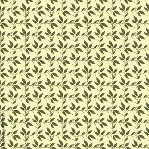 Elegant nature-inspired pattern featuring delicate dark green leaves on a soft light background.