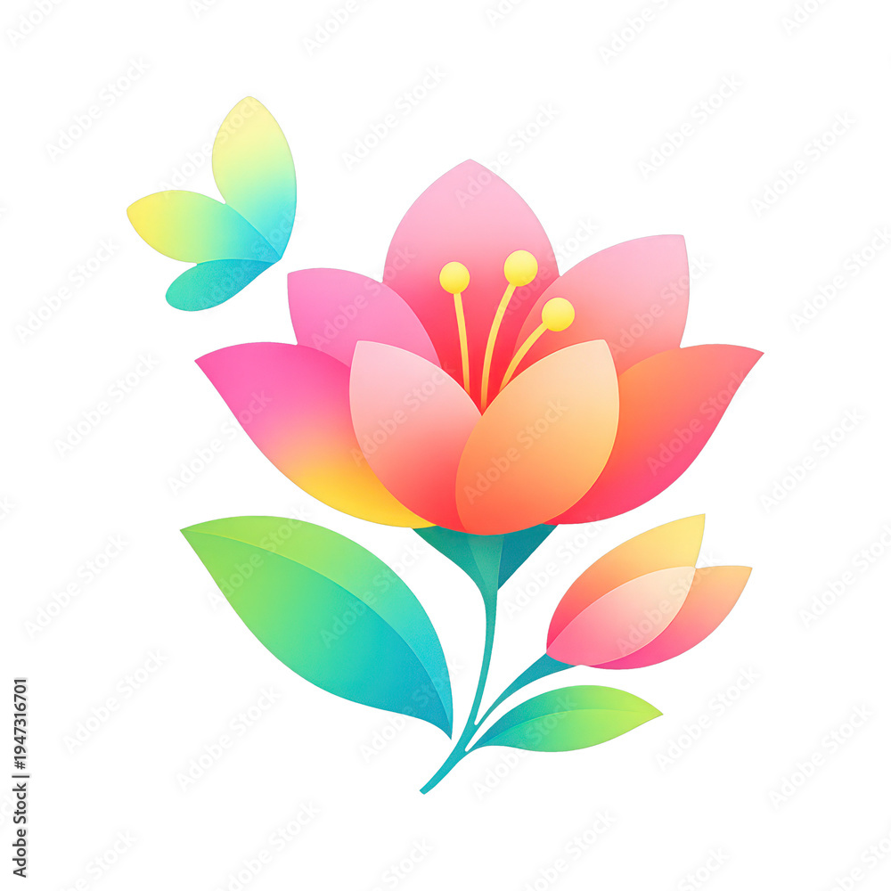 Obraz premium PNG Colorful floral butterfly illustration