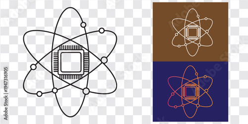 Abstract atom microchip illustration symbolizing technology and science fusion in variations