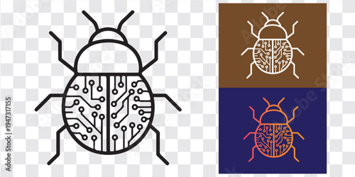 Abstract circuit board bug illustration representing software error in design variations