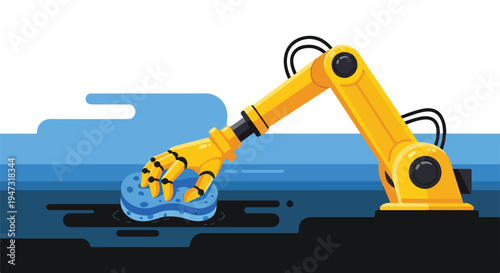 Robotic arm cleaning a surface with a sponge, symbolizing automation, hygiene, and industrial cleaning solutions