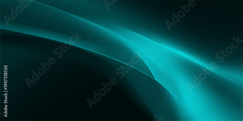 Abstract flowing waves of green and blue light create a futuristic digital wallpaper design featuring smooth curves and energy lines in a dark motion art pattern