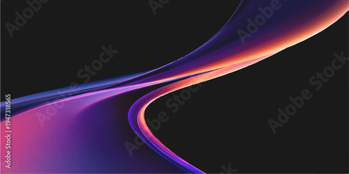 An abstract blue and orange vector illustration features flowing light waves and curved lines that create a motion texture design against a dark space backdrop
