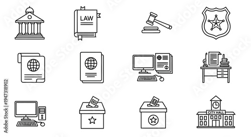 law and justice system icons.