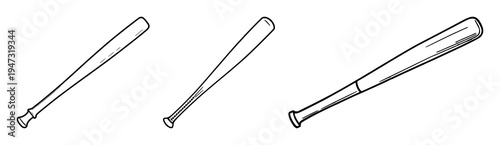 Baseball bat icon set with simple outline featuring sport equipment, baseball bat, icon with vector graphics and illustration