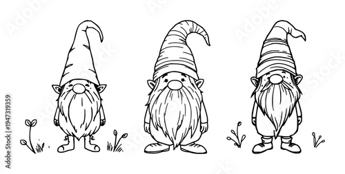 Forest gnome set with doodle style illustration featuring friendly, forest, gnome with whimsical, playful, pastel and lively