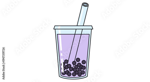 Purple drink with boba and straw.