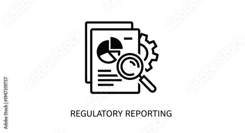 Regulatory reporting document with magnifying glass.