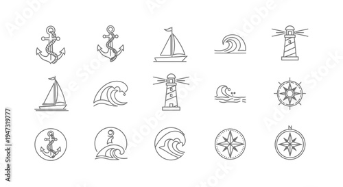 Nautical icons and symbols collection.