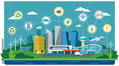 Eco friendly smart city concept with renewable energy connectivity