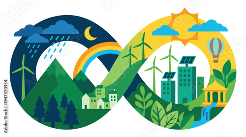 Colorful infinity loop representing sustainable environment and city life