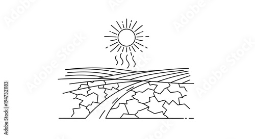 Sun shining on dry cracked earth.