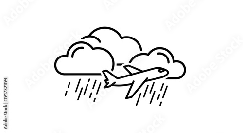 Airplane flying through rainy clouds.