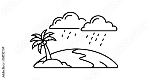 Palm tree on small island hill.