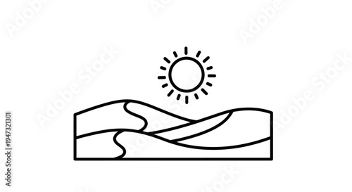 Sun shining over wavy landscape.