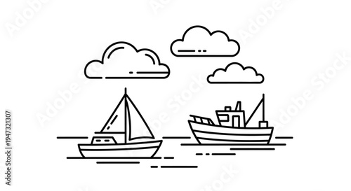 Sailing boats on the water surface.