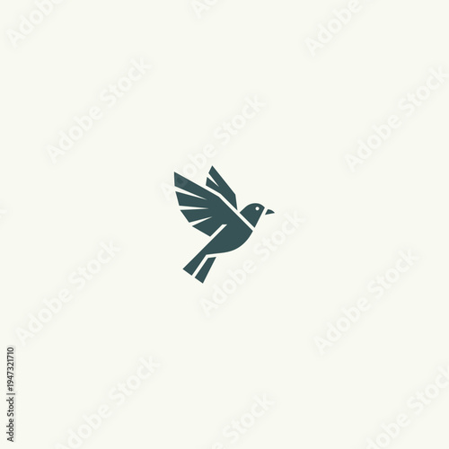Minimalist dark teal bird in flight vector illustration, symbolizing freedom, peace, and nature, ideal for logos, branding, and web design.