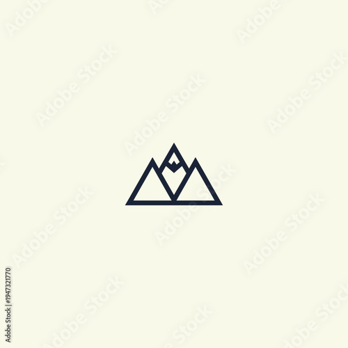 Minimalist dark blue outline mountain range vector icon on a light beige background, perfect for outdoor adventure, travel, or nature-themed branding and web design