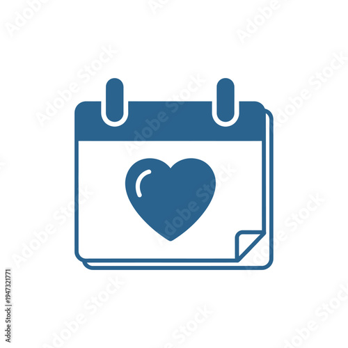 Free Download Blue calendar icon with a heart symbol, representing a special date or event, with a folded page corner. - GFXLoad