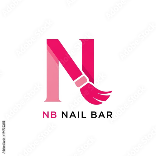 Logo design for NB Nail Bar featuring the letter N stylized with a pink nail polish brush, perfect for beauty salons.