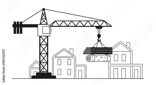 Construction Crane Lifting Heavy Load.