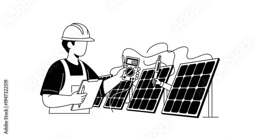 Man installing solar panels outdoors.