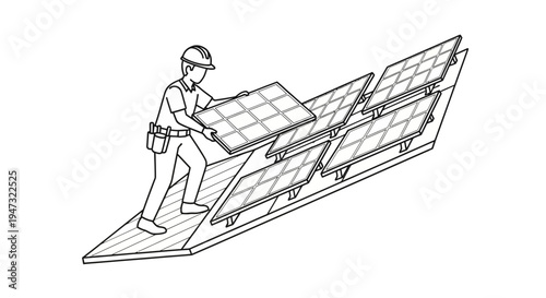 Man installing solar panel on roof.