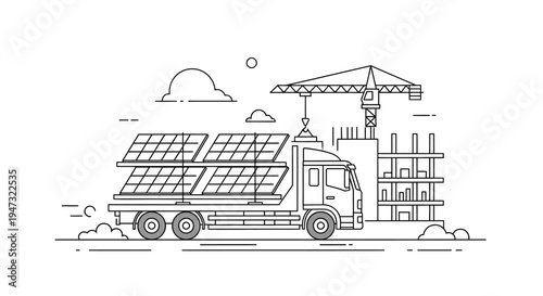 Truck carrying solar panels to site.