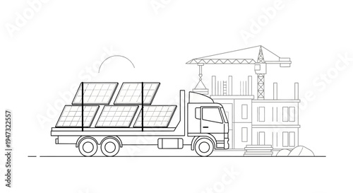 Large truck carrying solar panels.