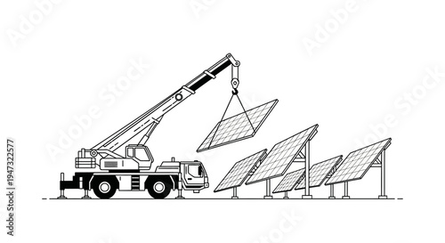 Crane lifting solar panel equipment.