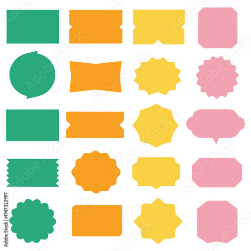 Collection of 20 Colorful Vector Price Tags and Labels in Various Shapes.