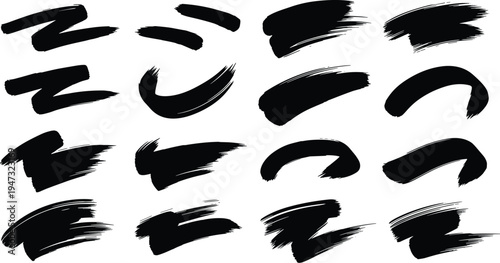 Black Paint Brush Stroke Vector Set Isolated On White Background For Grunge Design Elements Artistic Ink Spatters And Textured Borders