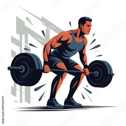 Muscular man performing a heavy barbell deadlift in a retro pixel art style illustration illustration