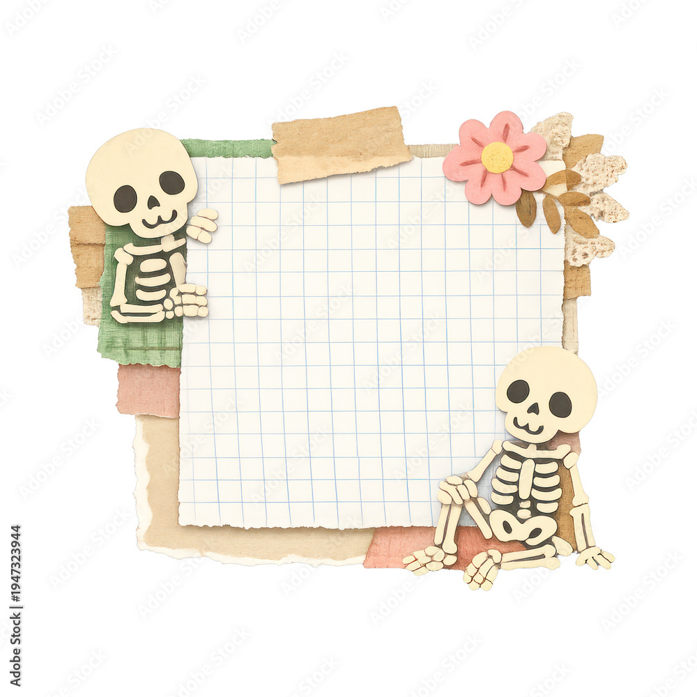 Fototapeta premium PNG Cute skeleton scrapbook paper design.