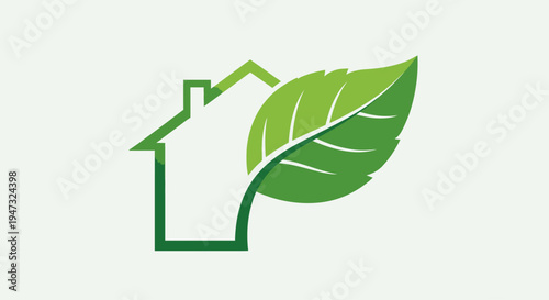 Green house with leaf logo symbol.