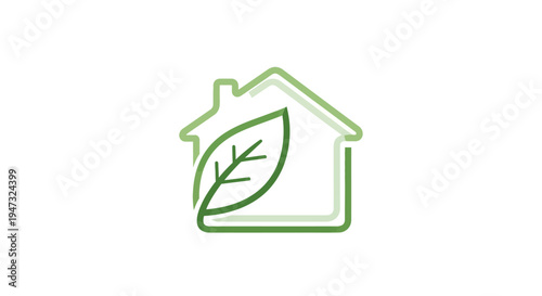 Green house with leaf logo symbol.