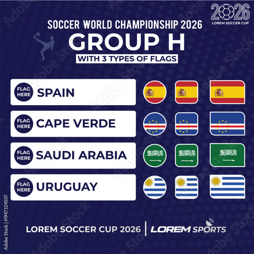 World cup 2026 group h teams with 3 flag shapes
