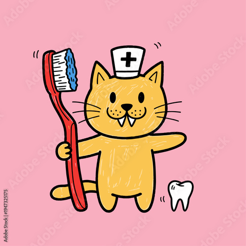 Cartoon cat wearing nurse hat.