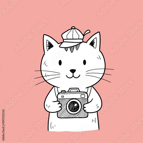 Cartoon cat holding a camera.