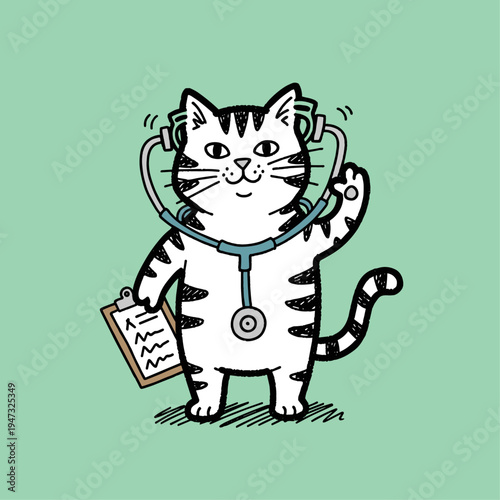 Cartoon cat wearing stethoscope medical.