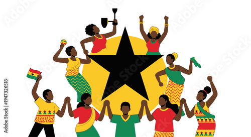 People Celebrating with Ghanaian Flag Colors.