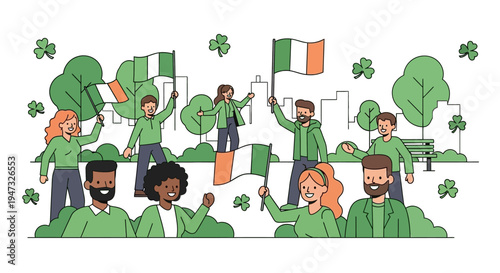 People celebrating with Irish flags.
