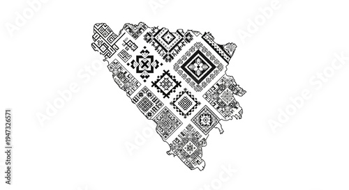 Intricate patchwork textile design pattern.