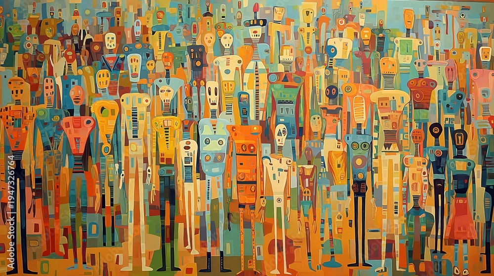 Fototapeta premium Creative robot characters symbolize artificial intelligence, robotics innovation and future technology